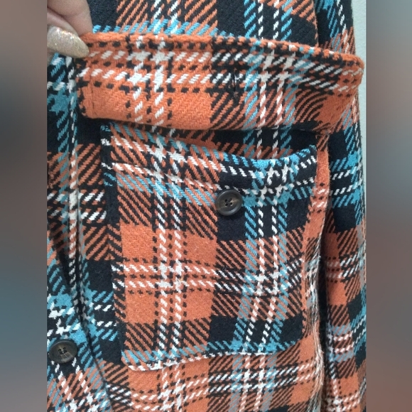 ZARA Men's Orange/Black Plaid Print Knit Long Sleeve Button Down Flannel-Size M - Picture 10 of 11